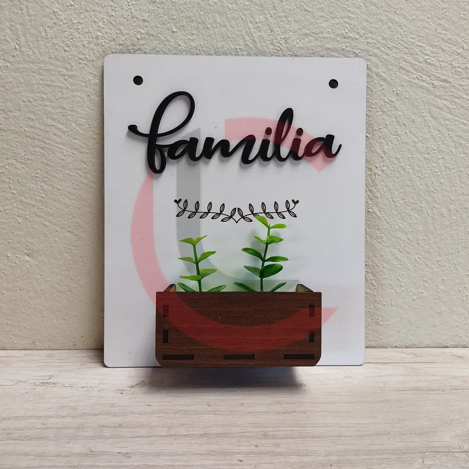 Cuadro decorativo "familia" con planta artificial