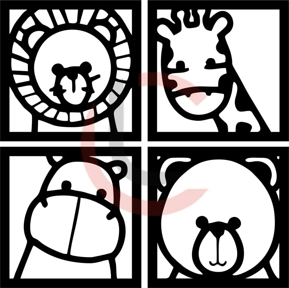 Cuadro animales de la selva x4