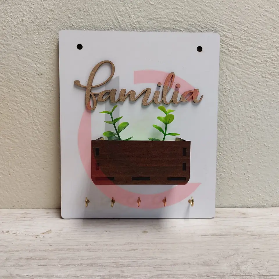 Porta llaves "familia" con planta artificial