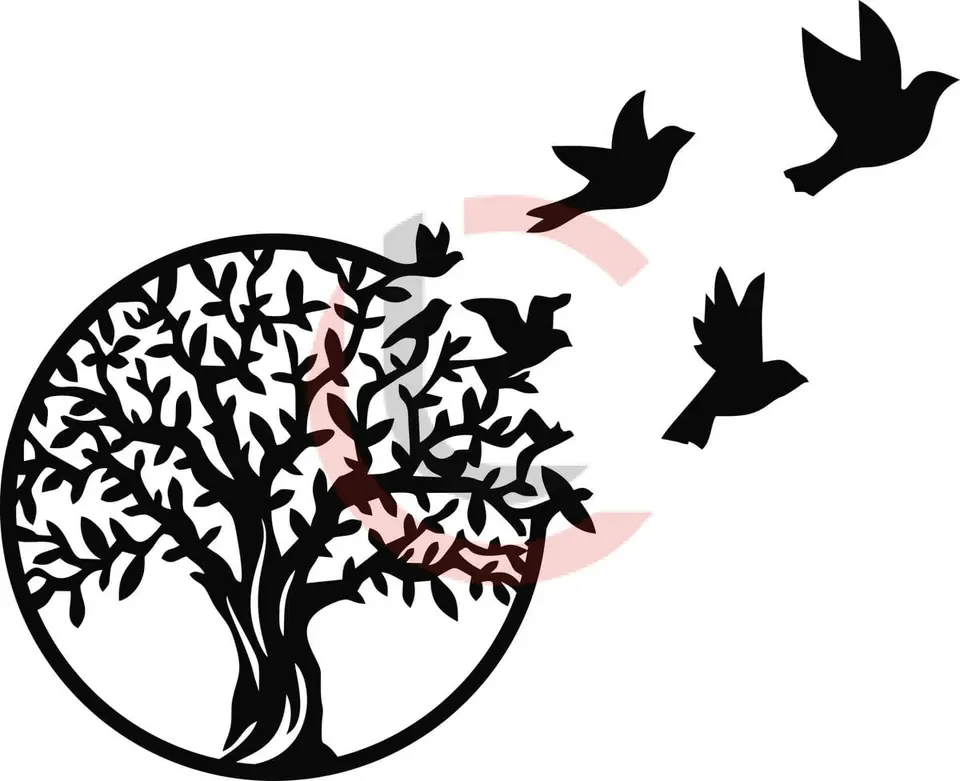 Cuadro árbol de la vida con aves marco circular