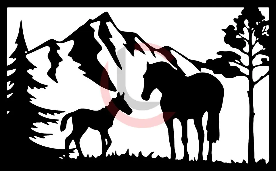 Cuadro caballos y montaña