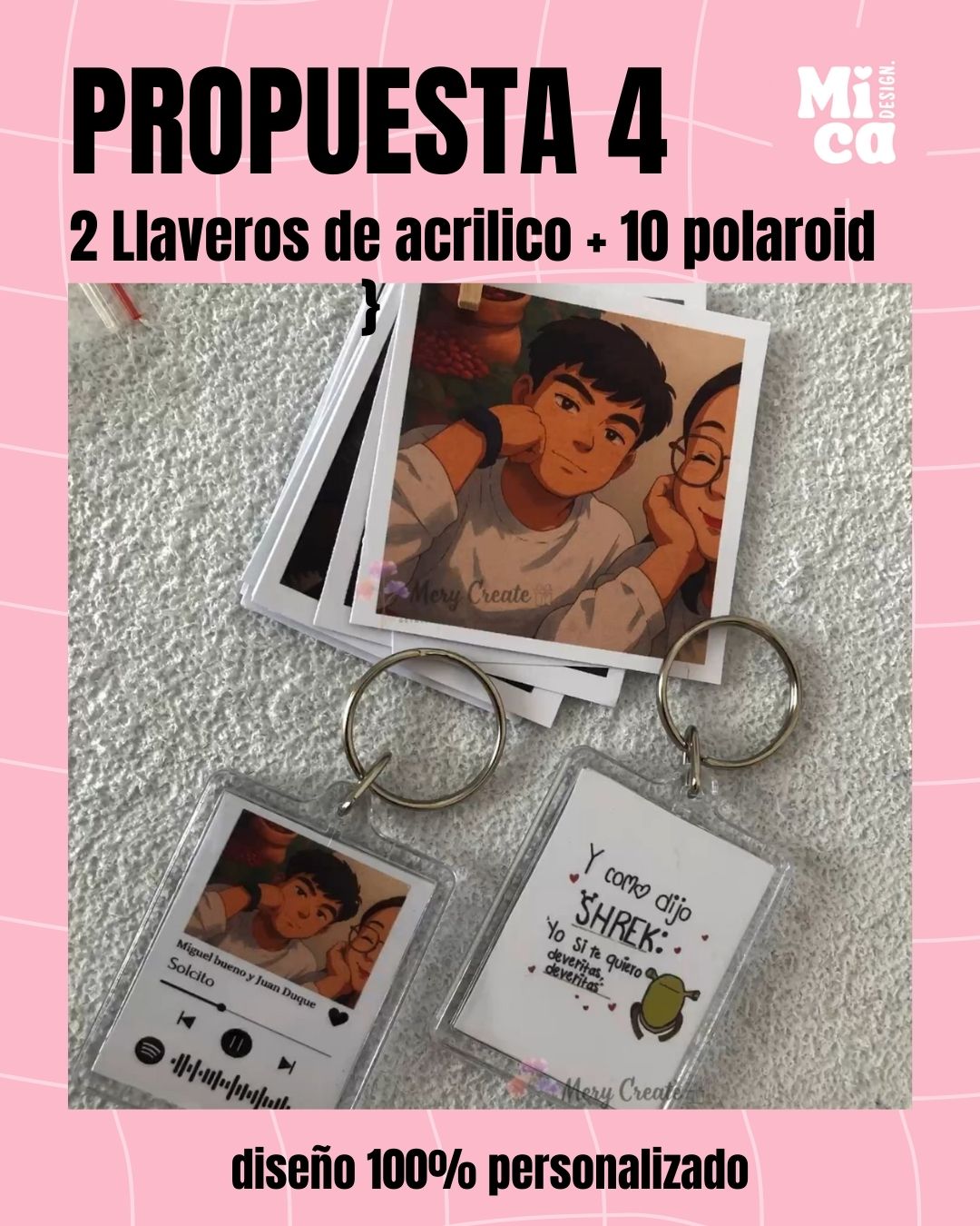 PROPUESTA 4 - SAN VALENTIN - 2 LLAVEROS DE ACRILICO + 10 POLAROID