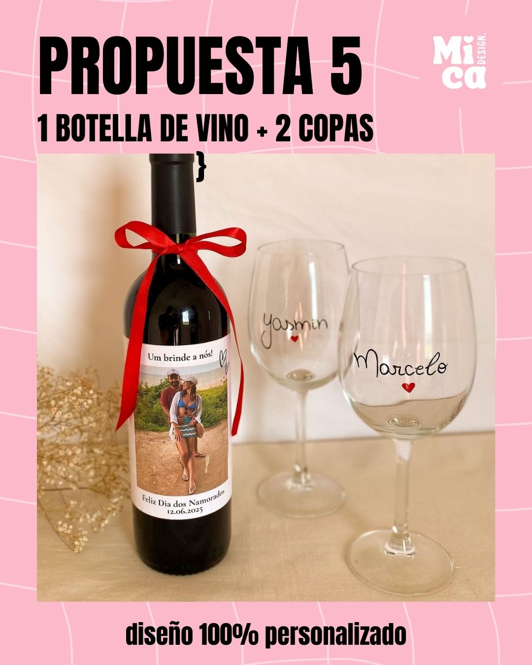 PROPUESTA 5 - SAN VALENTIN - BOTELLA DE VINO + 2 COPAS