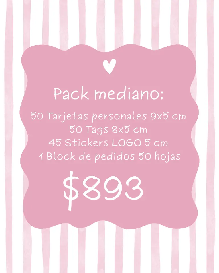 PACK MEDIANO ( 50 TARJETAS + 50 TAGS + 45 STICKERS 5 cm + 1 BLOC DE PEDIDOS 50 H )