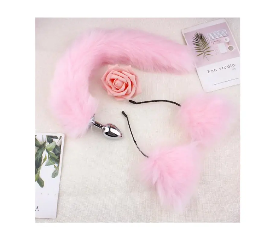 KIT PLUG COLA ZORRO Y TIARA OREJITAS ROSA