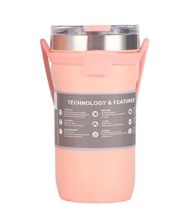 Vaso Térmico De Acero Con Tapa Y Agarre De Silicona - Rosa