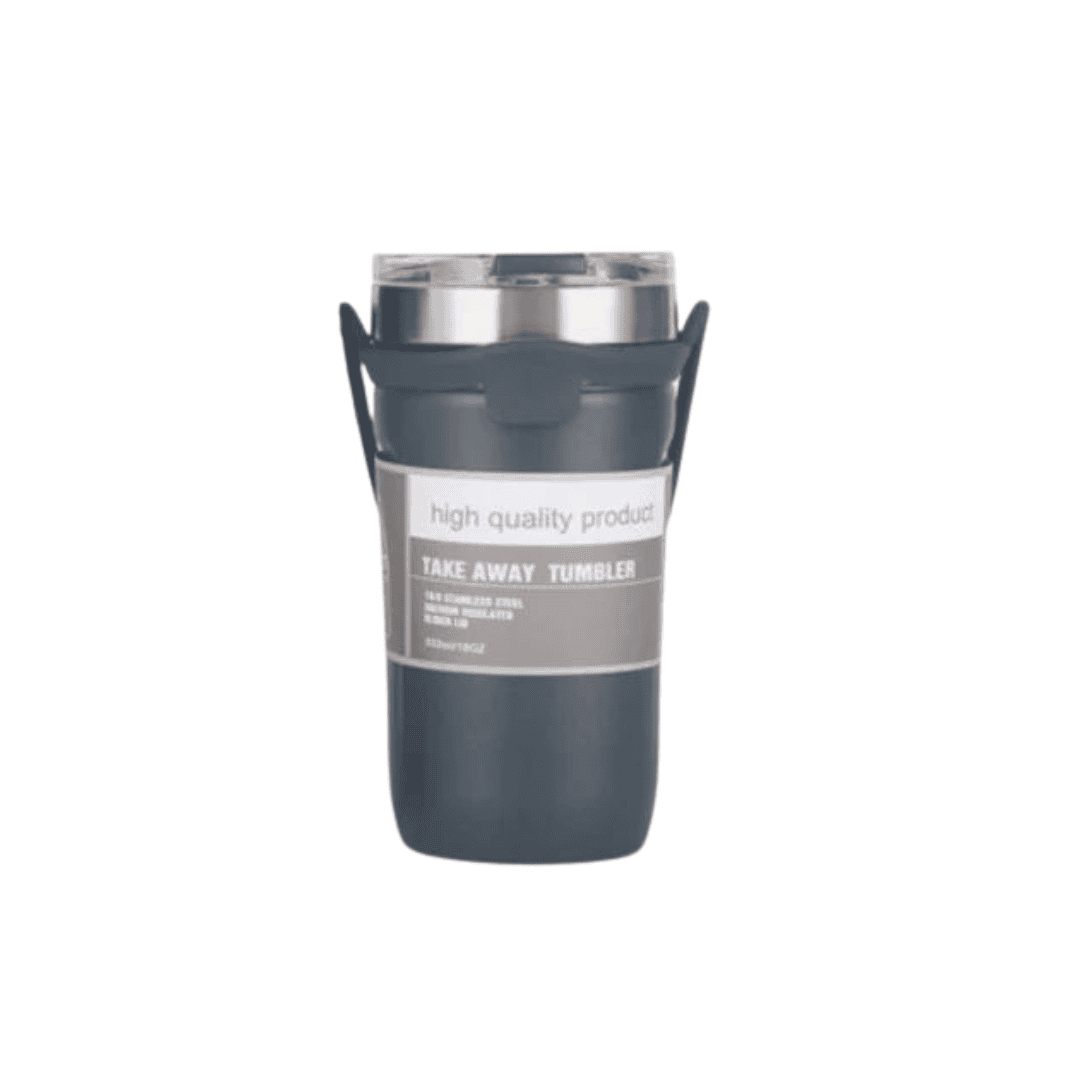 Vaso Térmico De Acero Con Tapa Y Agarre De Silicona - Gris