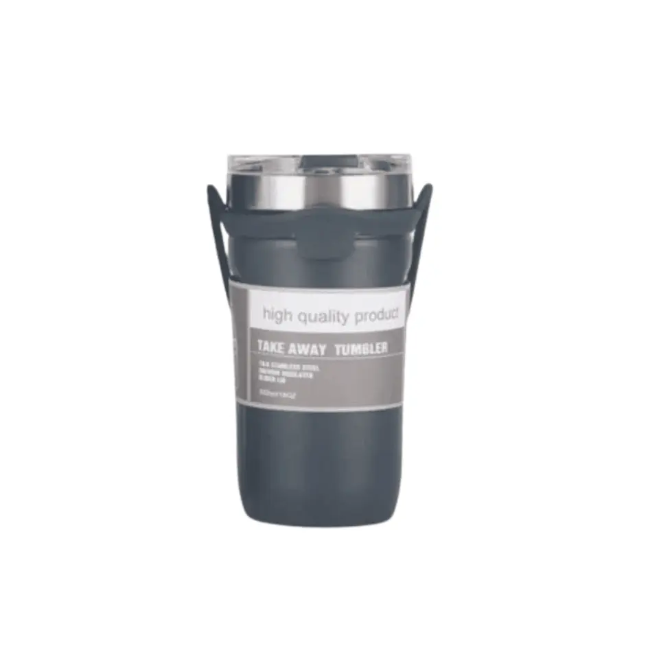 Vaso Térmico De Acero Con Tapa Y Agarre De Silicona - Gris