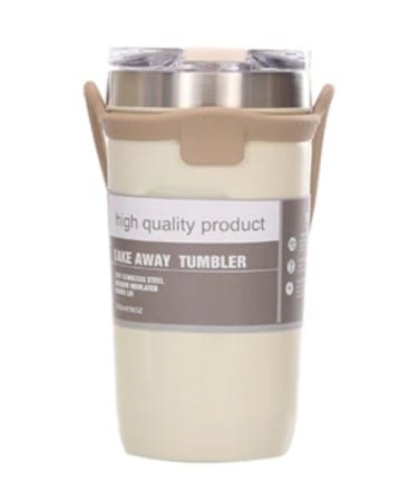 Vaso Térmico De Acero Con Tapa Y Agarre De Silicona - Beige