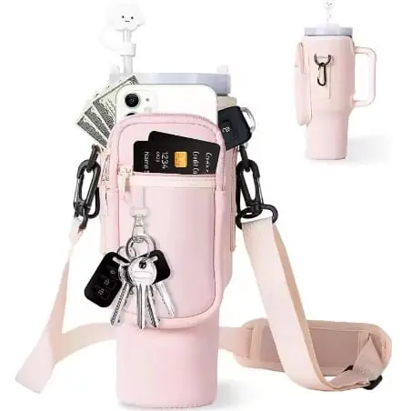 Bandolera Para Jarro Térmico tipo Quencher C/Mosquetón para llavero- 1.2lts Rosa