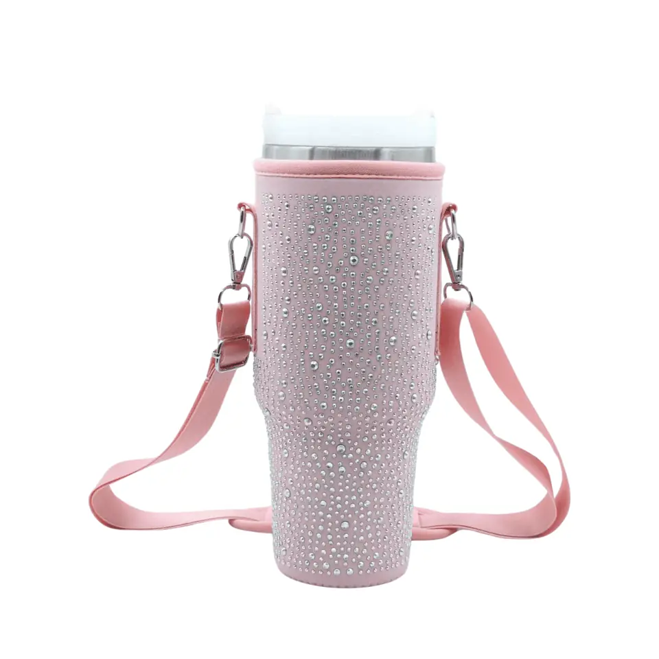 Bandolera Para Jarro Térmico tipo Quencher Con Brillos- 1.2lts Rosa
