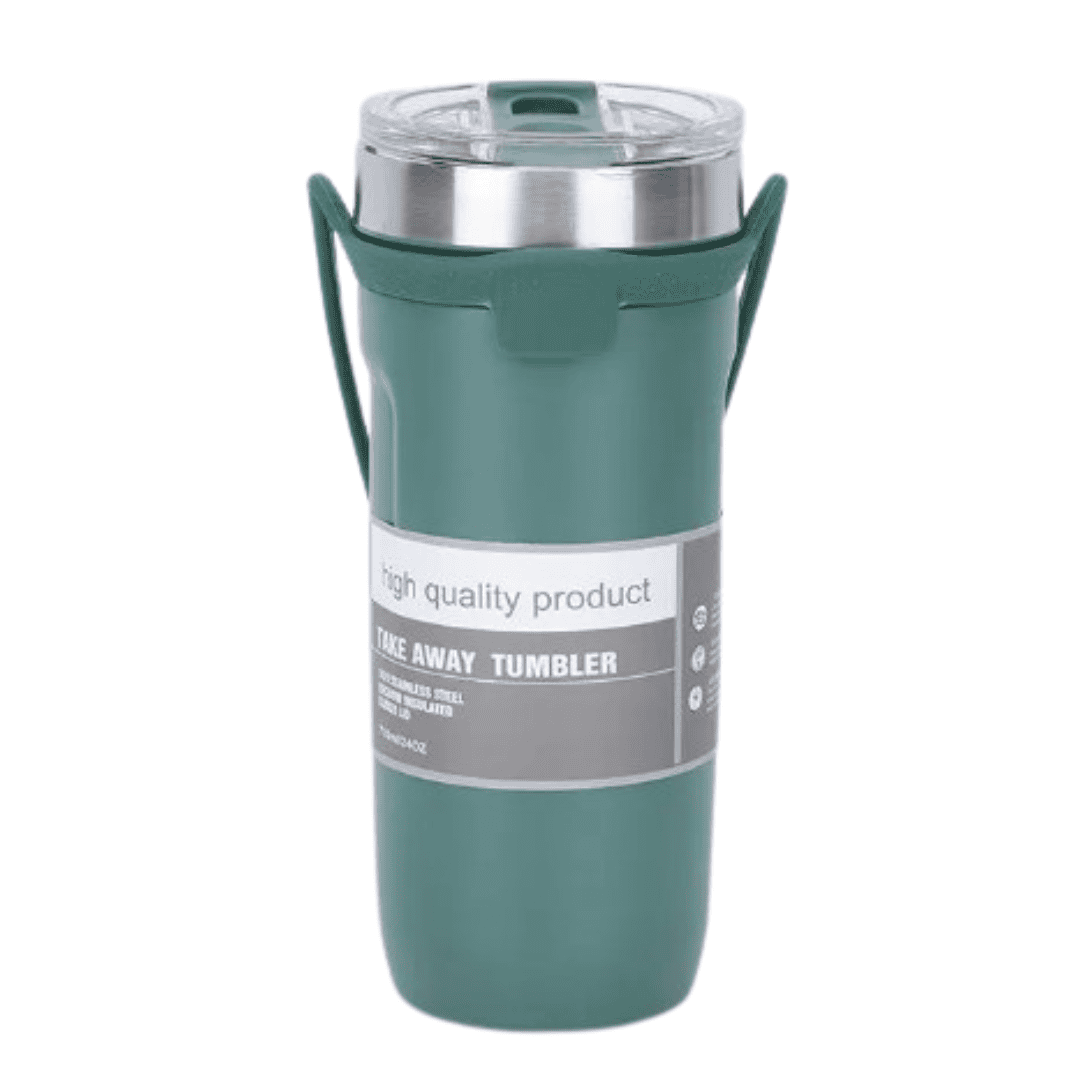 Vaso Térmico De Acero Con Tapa Y Agarre De Silicona - Verde