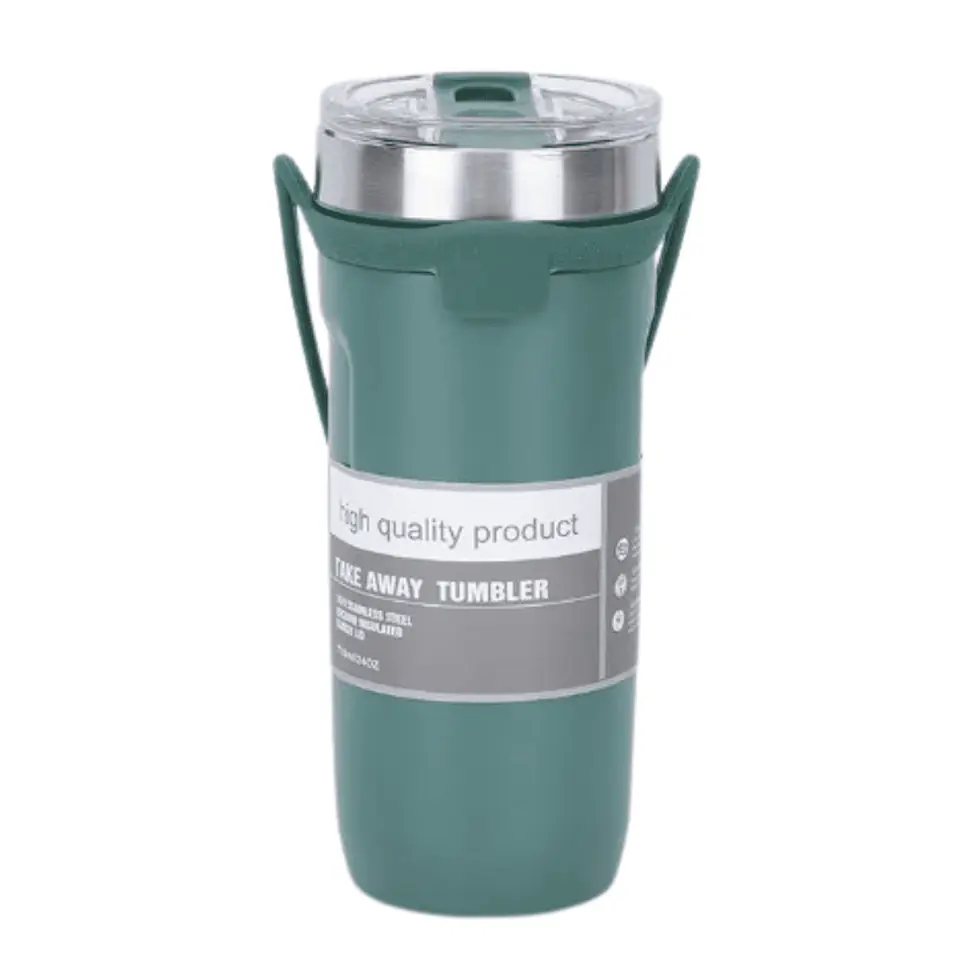 Vaso Térmico De Acero Con Tapa Y Agarre De Silicona - Verde