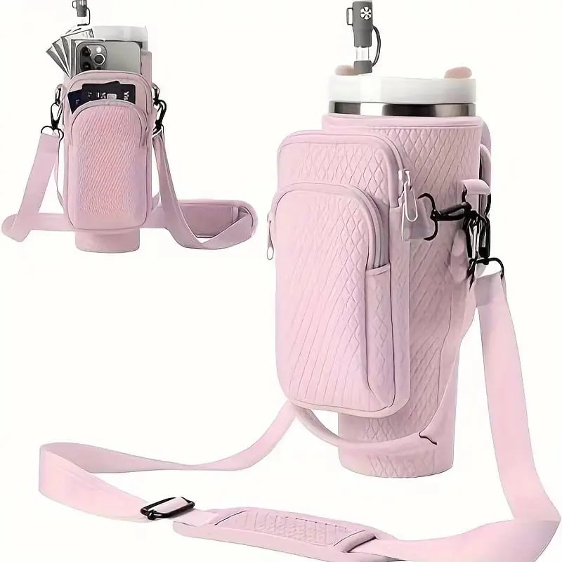 Bandolera Para Jarro Térmico tipo Quencher Texturada- 1.2lts Rosa