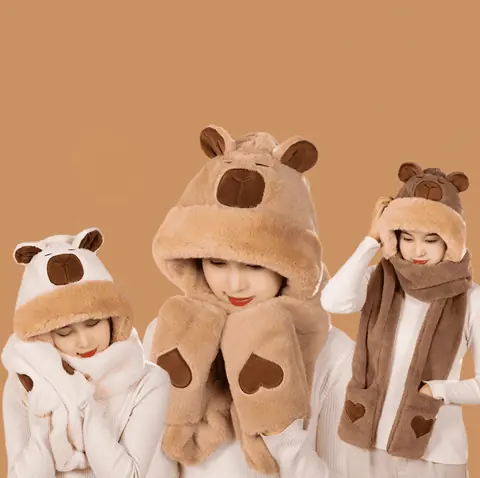 Gorro Bufanda con Guantes Capibara 3 en 1