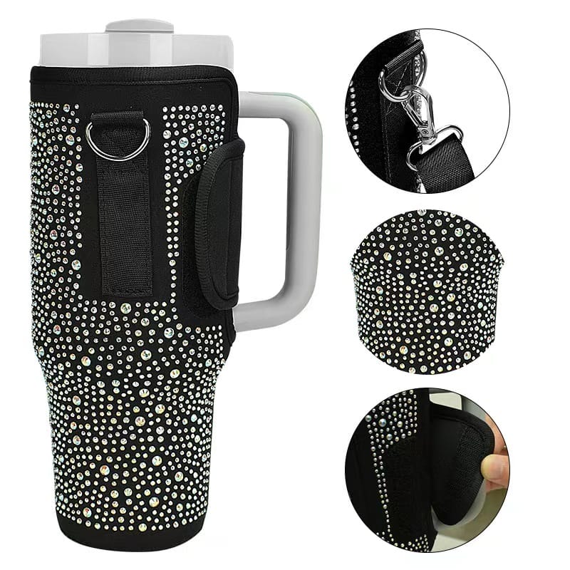 Bandolera Para Jarro Térmico tipo Quencher Con Brillos- 1.2lts Negro