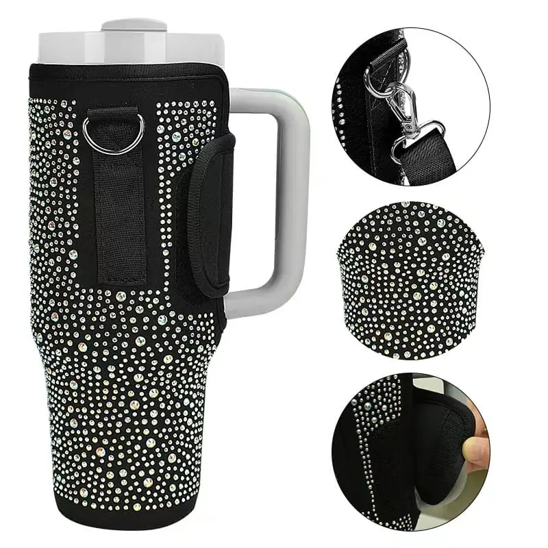 Bandolera Para Jarro Térmico tipo Quencher Con Brillos- 1.2lts Negro