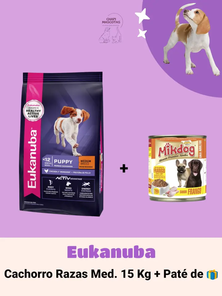 EUKANUBA CACHORRO RAZA MEDIANA 15 KG + PATÉ DE 🎁