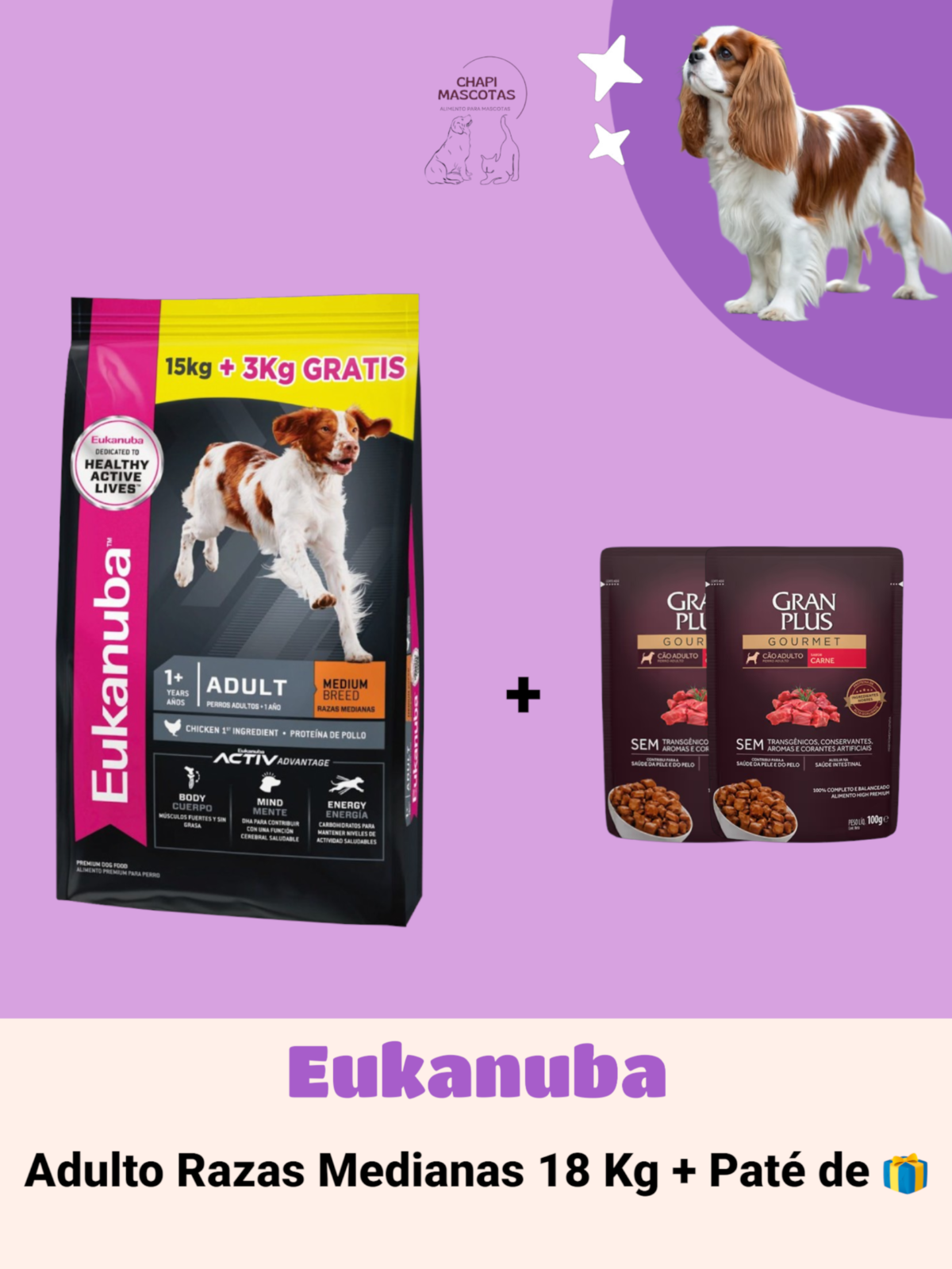 EUKANUBA RAZAS MEDIANAS 18 KG + PATÉ DE 🎁