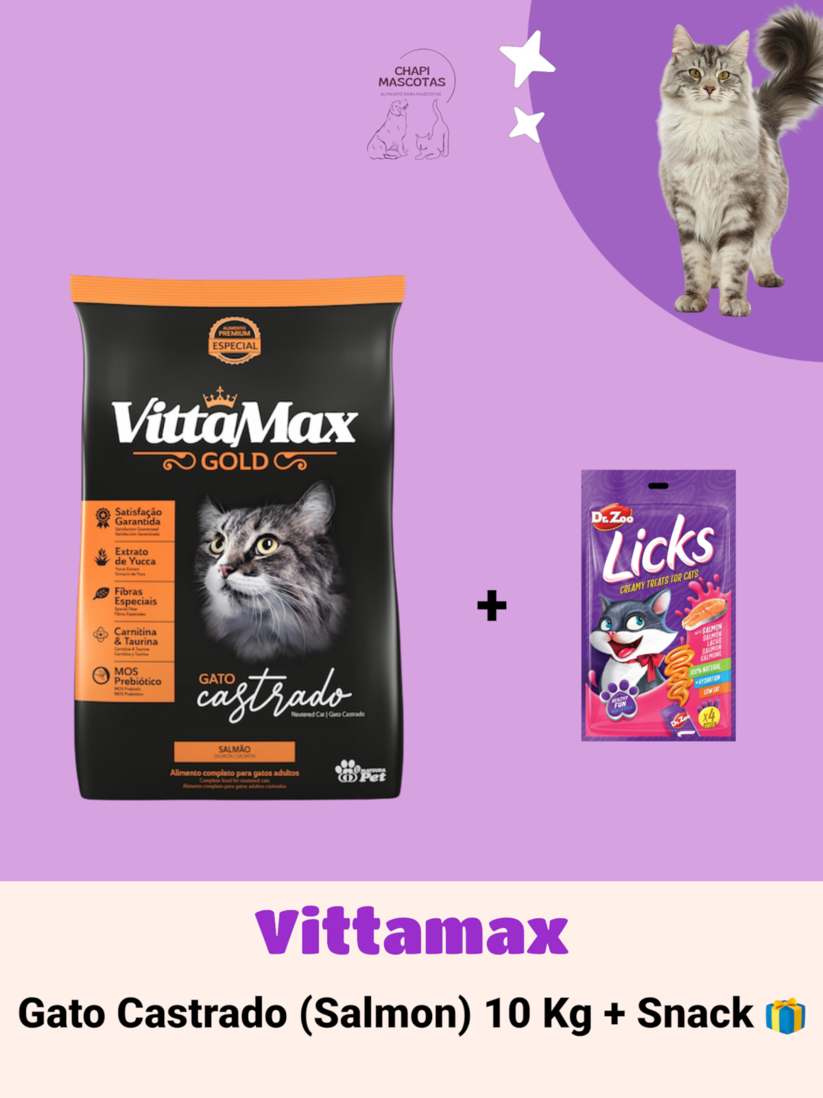 VITTAMAX GATO CASTRADO (salmon) 10 KG + SNACK 🎁
