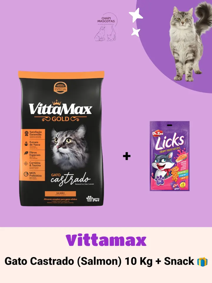 VITTAMAX GATO CASTRADO (salmon) 10 KG + SNACK 🎁