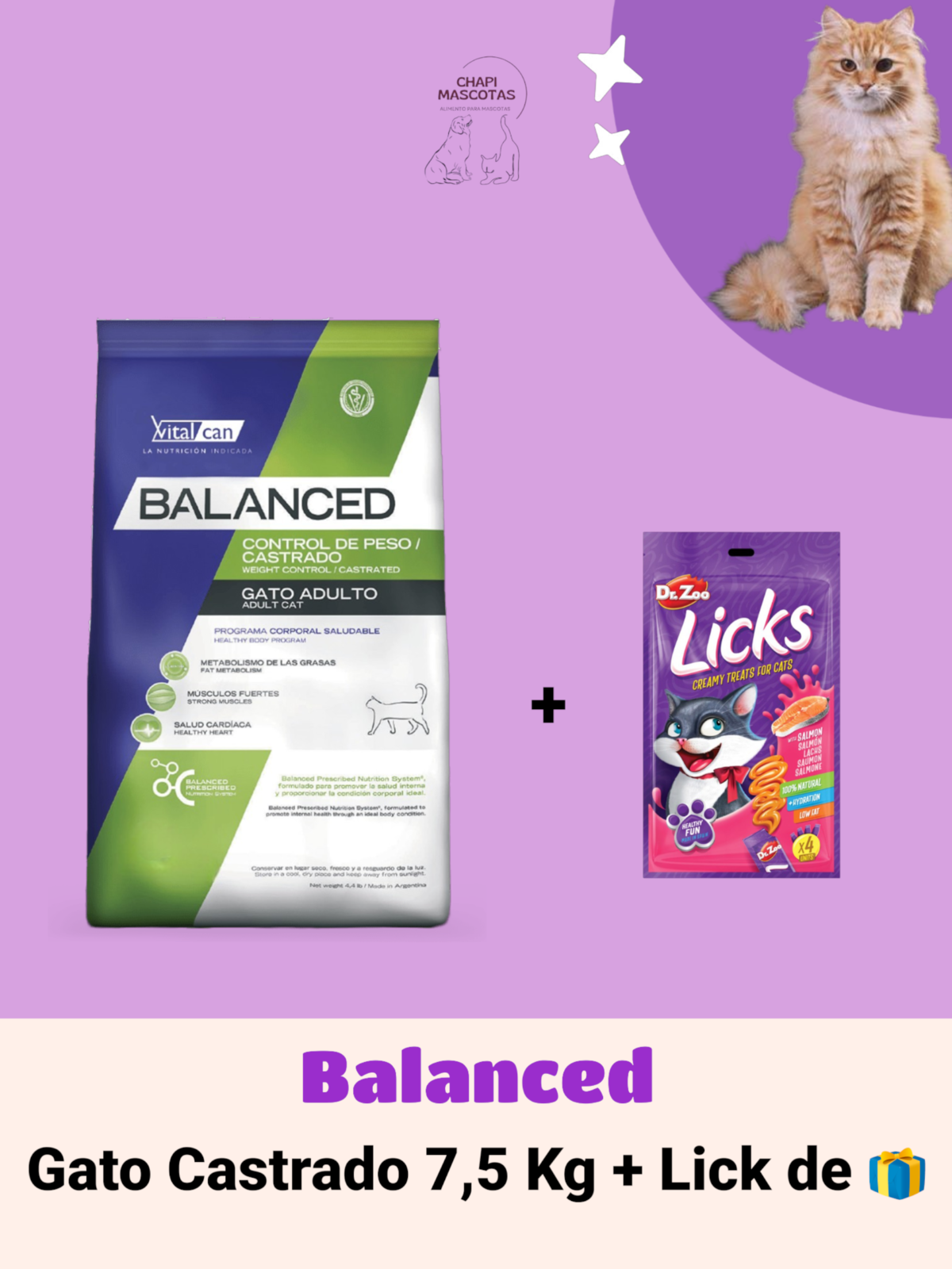 BALANCED GATO CASTRADO 7,5 KG + LICKS DE 🎁