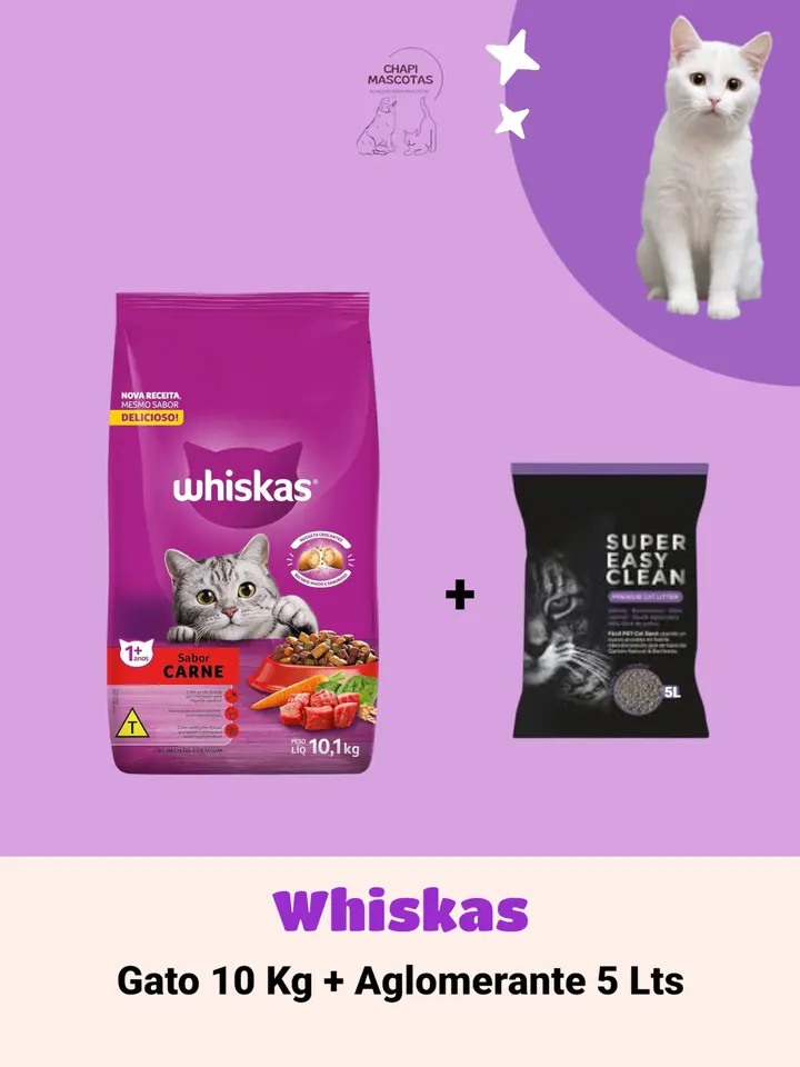 WHISKAS 10 KG + AGLOMERANTE 5 LTS