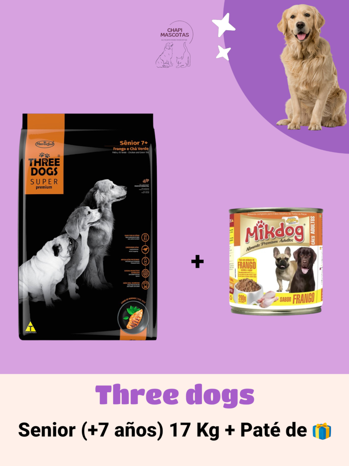 THREE DOGS SENIOR 17 KG + PATÉ DE 🎁