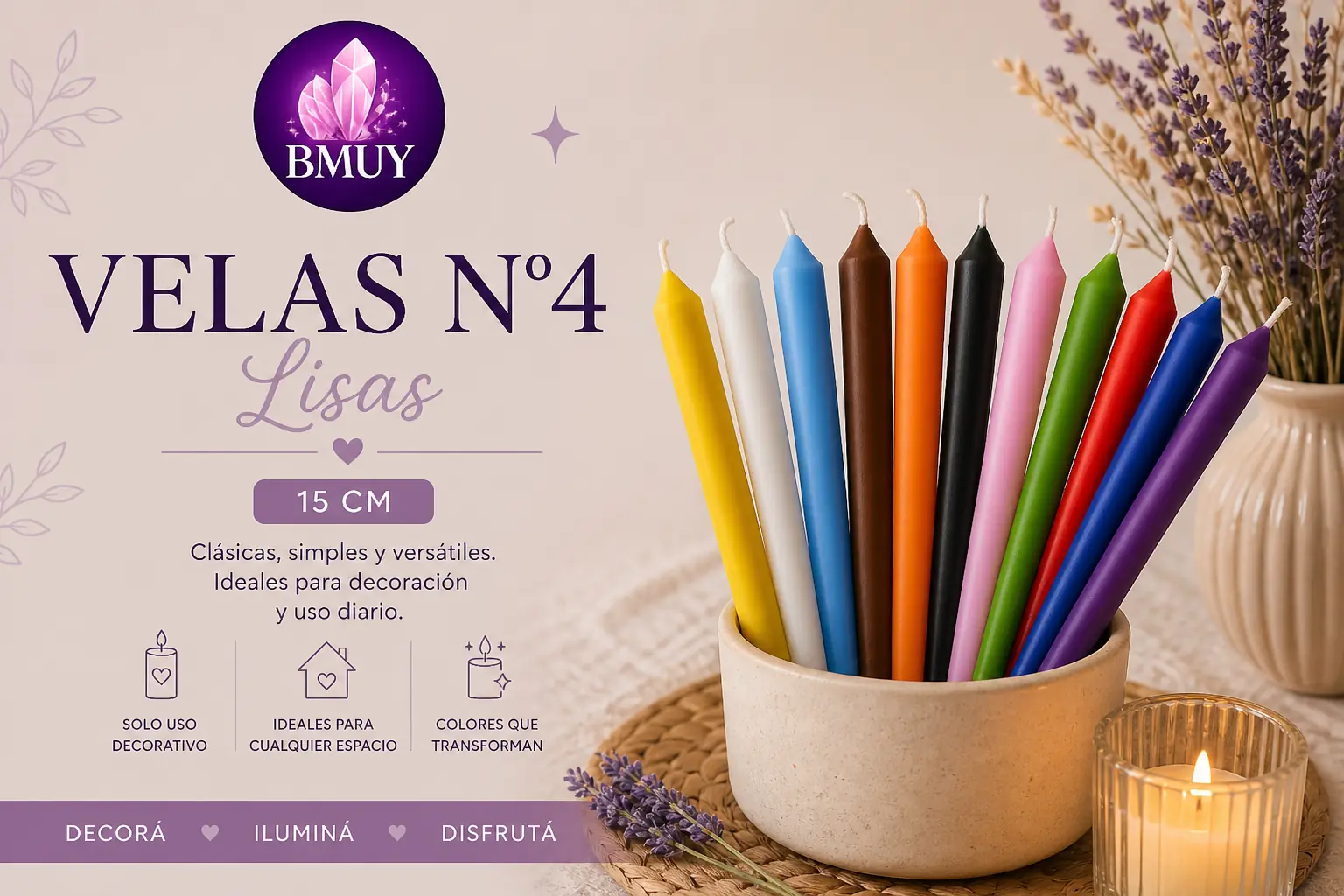 Velas N°4 lisas 15 cm