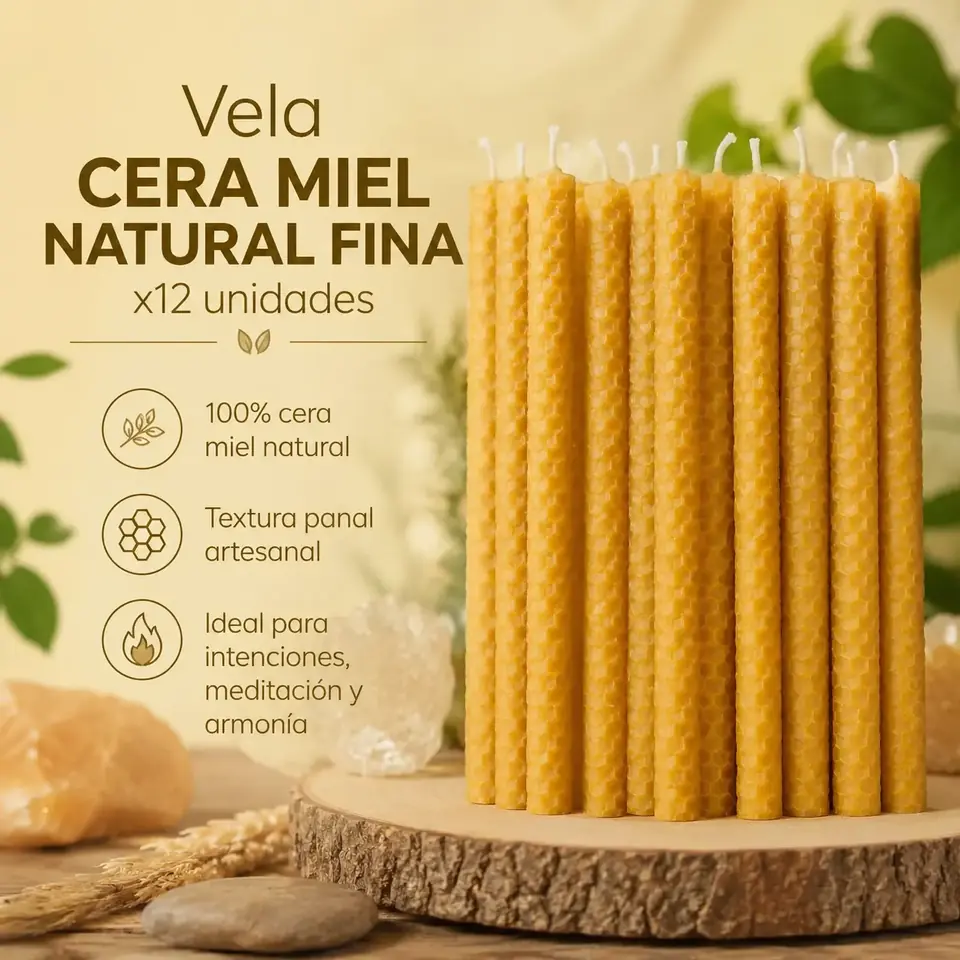 Vela cera miel natural fina x12 unidades