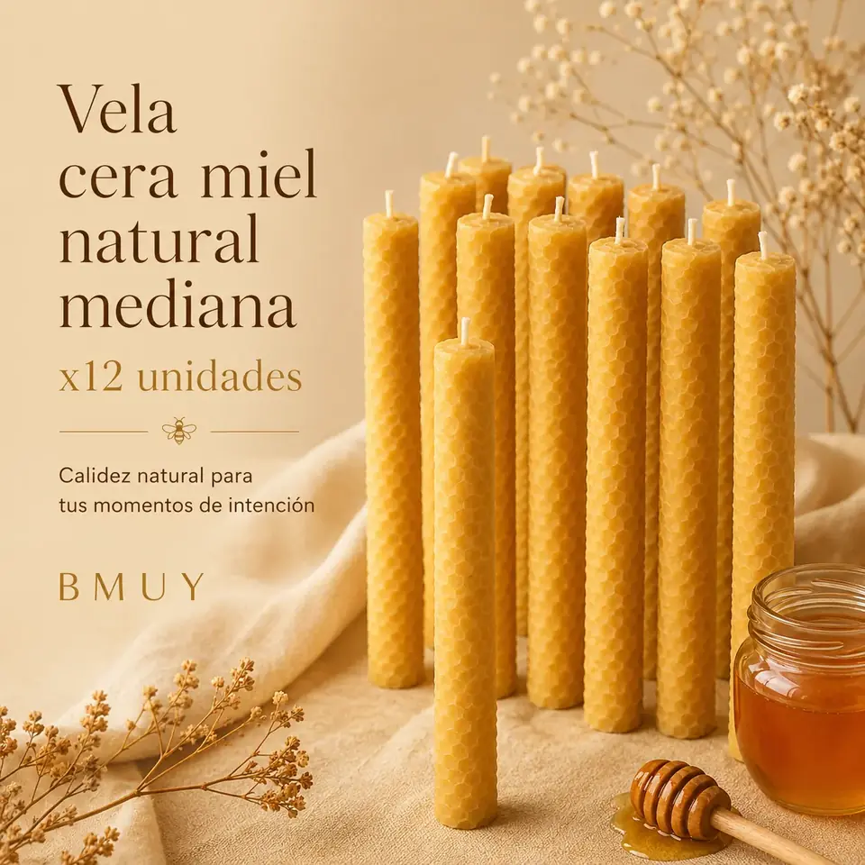 Vela cera miel natural mediana x12 unidades