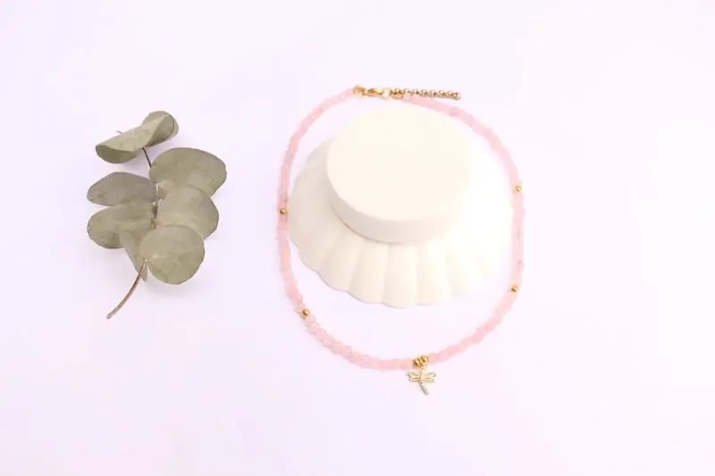 COLLAR CUARZO ROSA Y DIJE LIBÉLULA