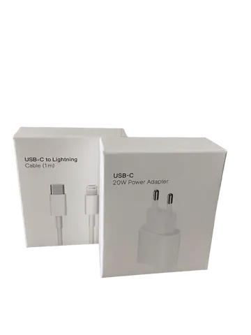 Adaptador de 20 W + Cable tipo C - Lightning o tipo C.