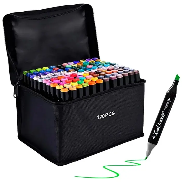 Set de 120 Marcadores Resaltadores con Doble Punta: Fina y Cincel + Estuche
