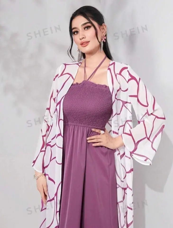 Kimono blanco con morado no incluye vestido