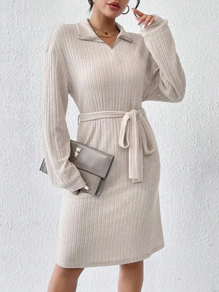 Vestido canale crema con cinto
