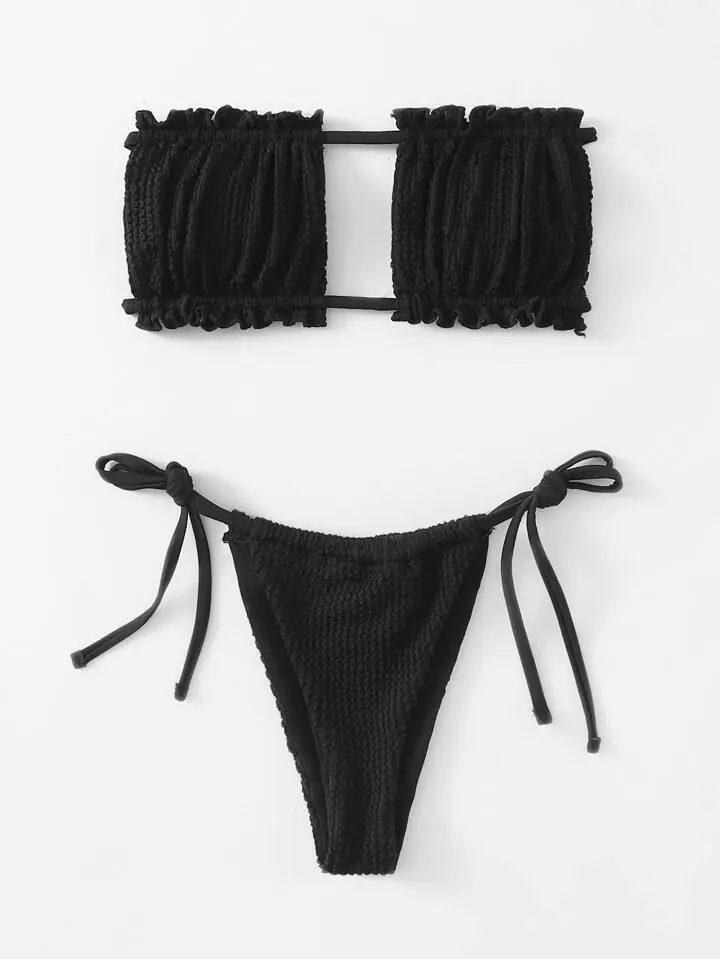 Bikini fruncido texturado negro