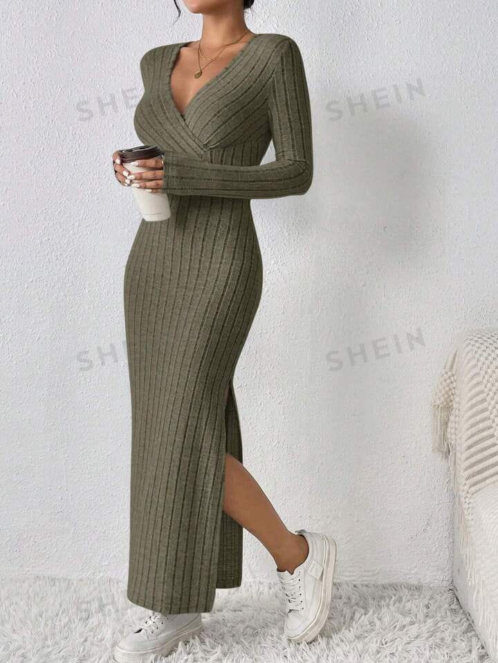Vestido largo canalé verde