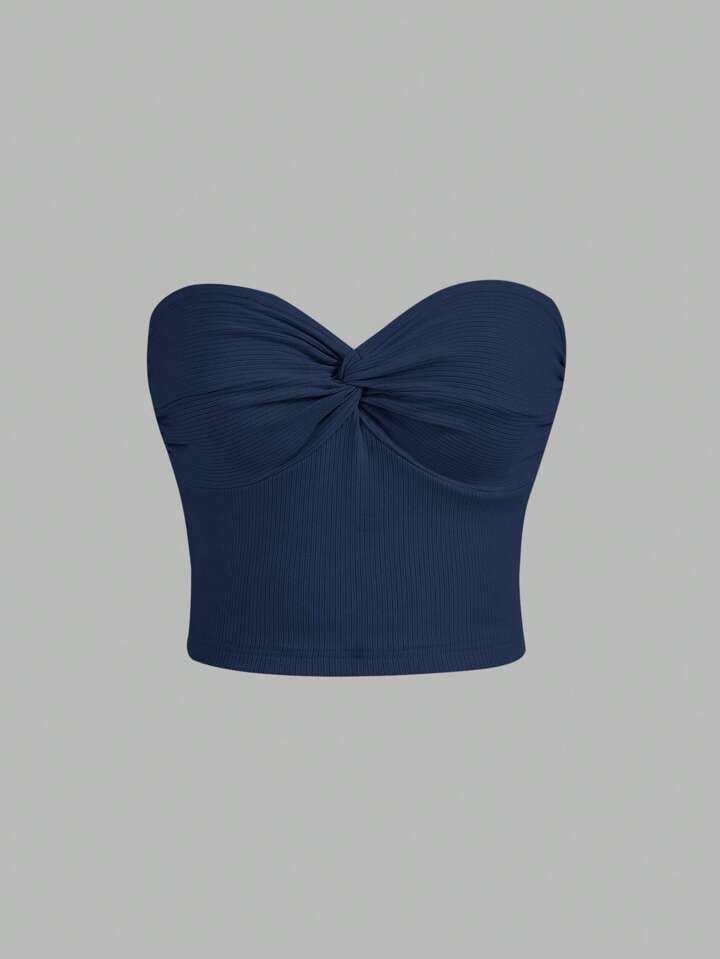 Top strapless azul oscuro