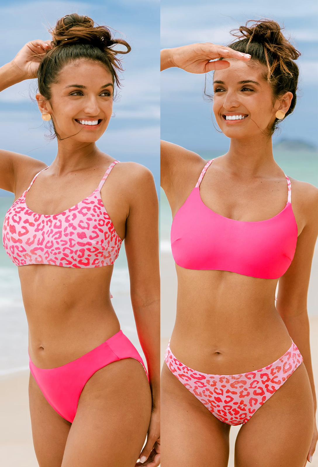 Bikini reversible animal print rosa fluo