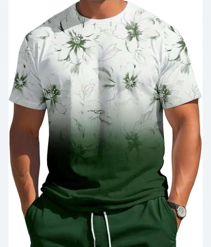 Remera blanca con verde en degrade flores