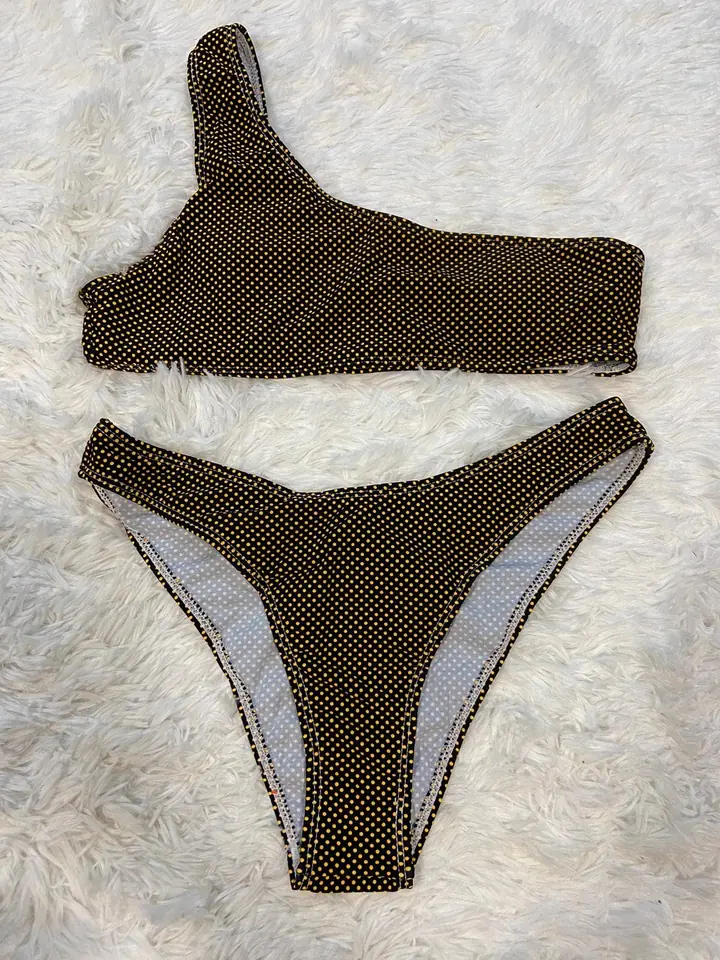 Bikini malla negra puntos amarillos