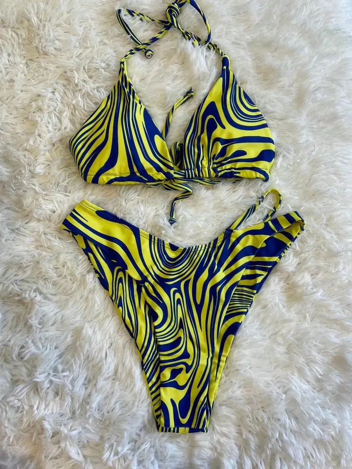 Bikini malla amarillo zebra azul