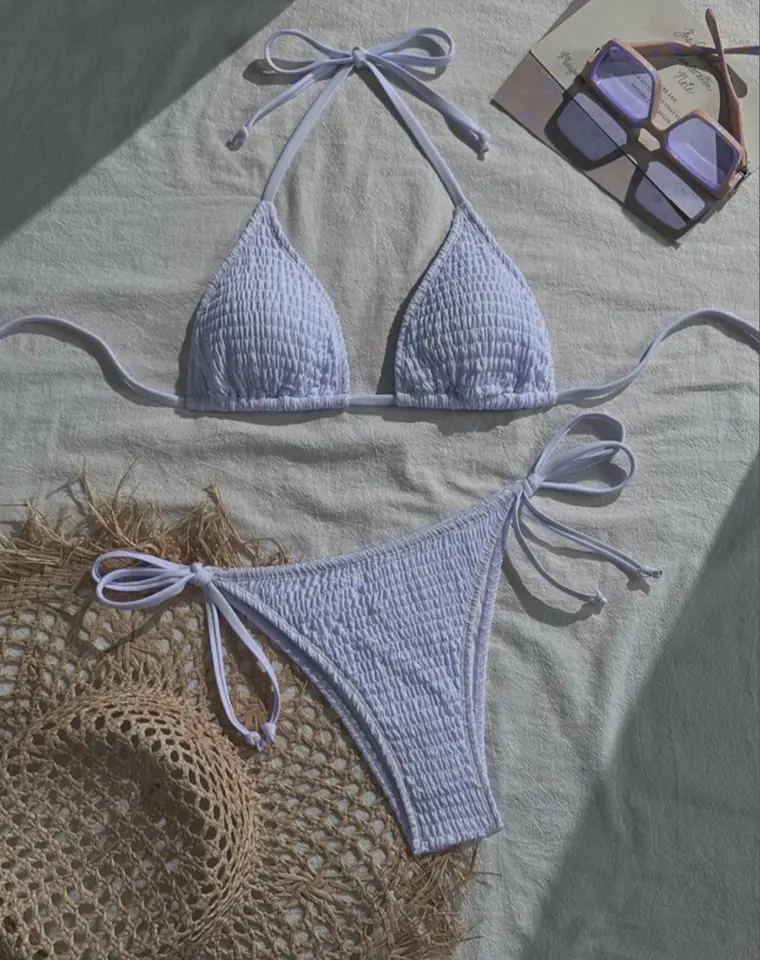 Bikini celeste oscuro texturado