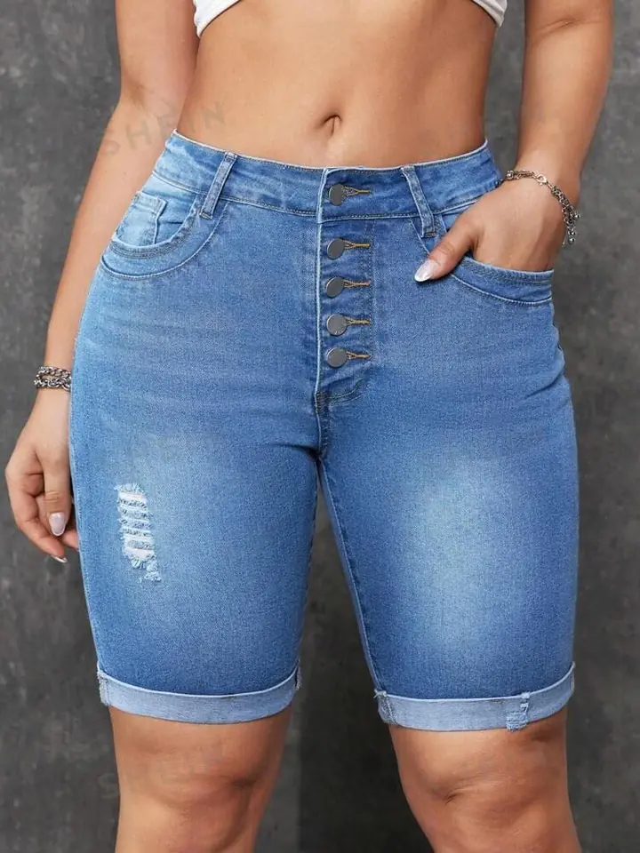 Bermuda ajustada varios botones azul