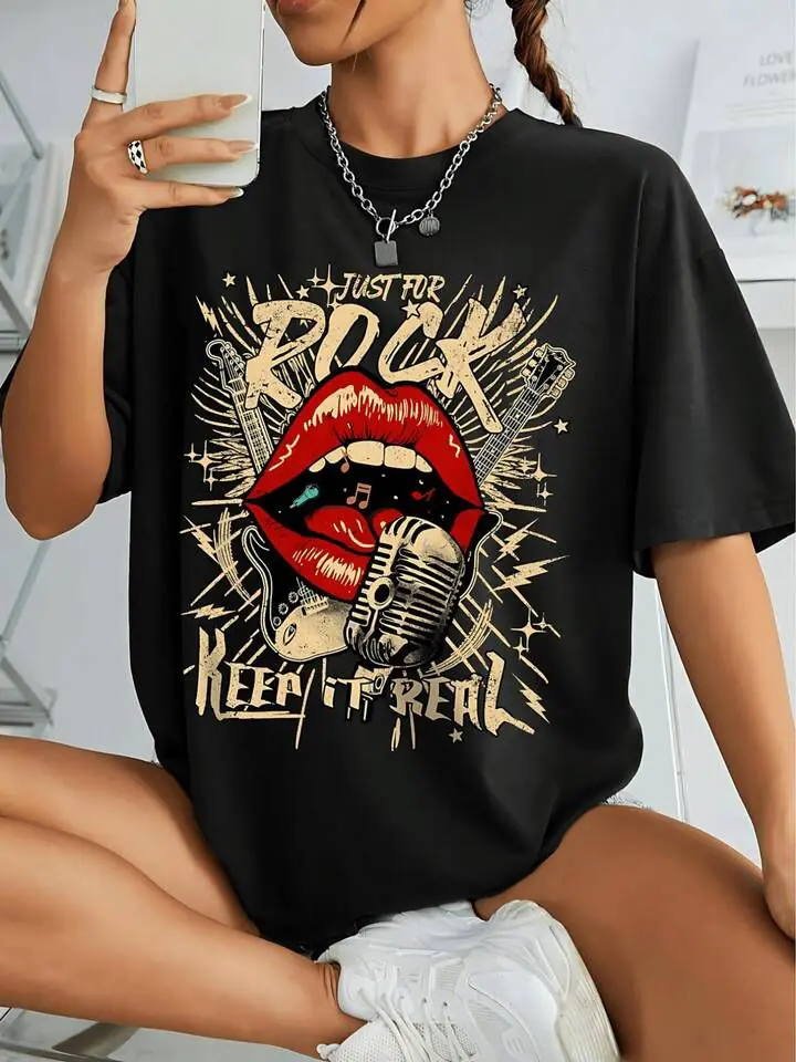 Remera negra rock boca roja