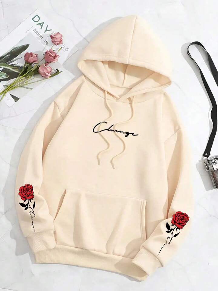 Canguro beige change rosas en mangas cordón blanco