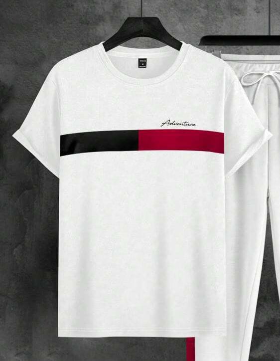 Remera blanca linea azul y roja adventure
