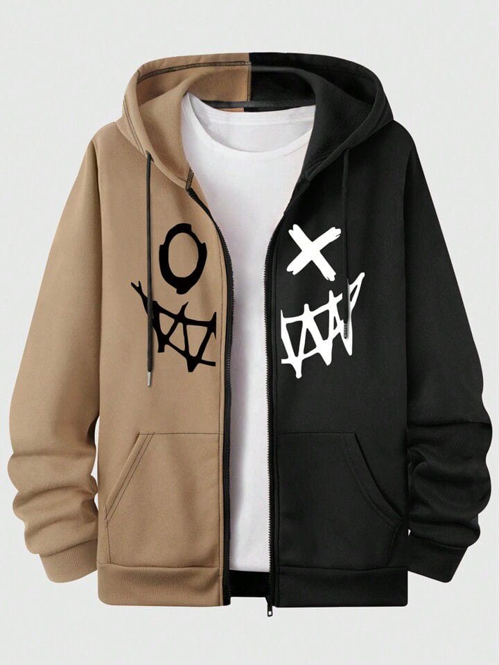 Campera negra y beige cara