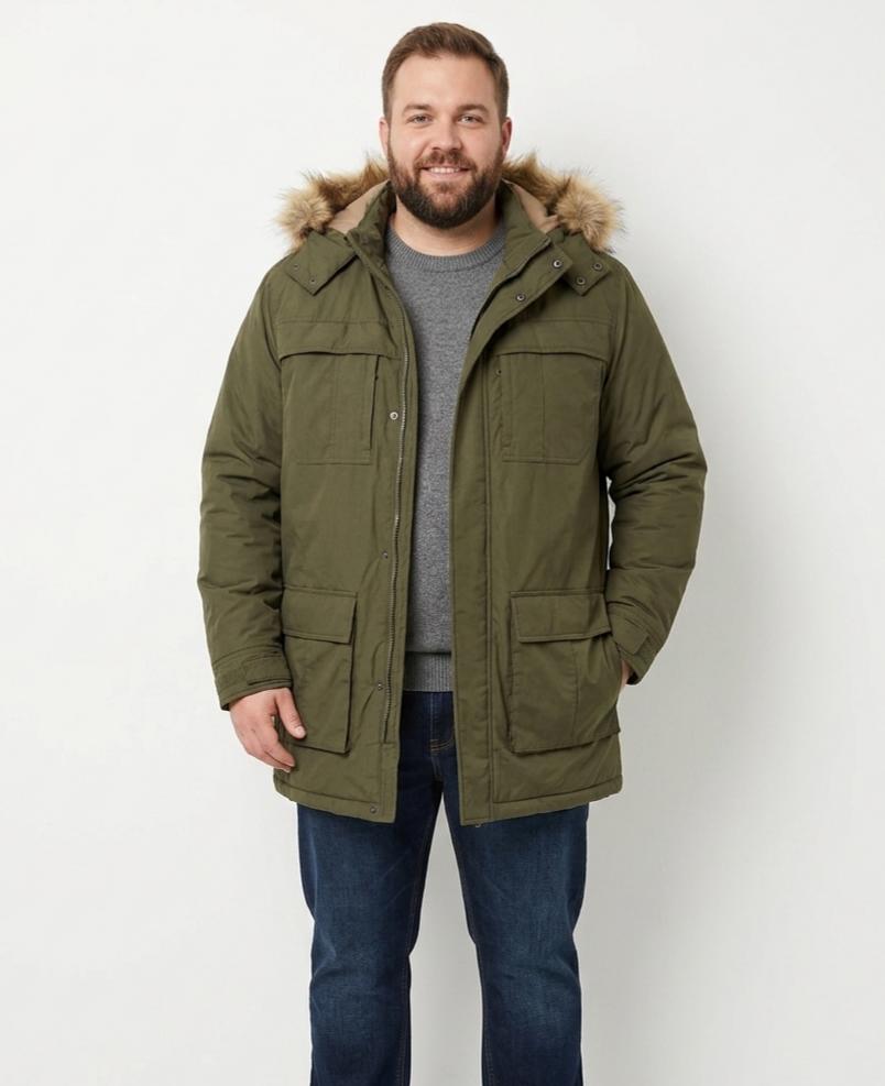 Campera de abrigo verde capucha peluda desmontable